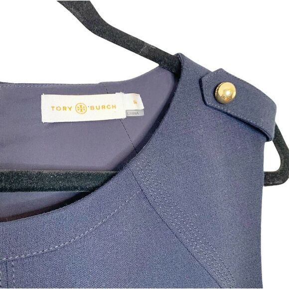 Tory Burch Women’s Wool Blend Evelina Sheath Dress size 14 Navy Blue Gold Detail - Picture 6 of 11